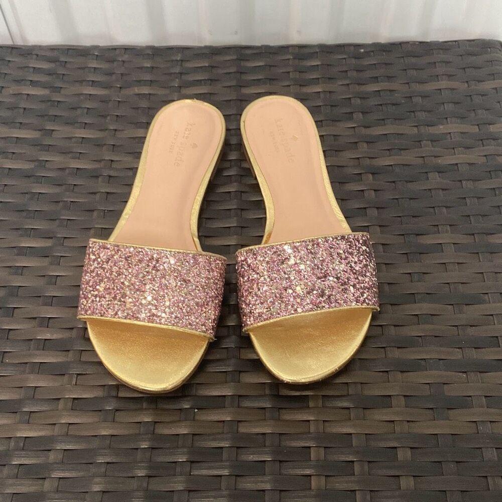 Kate Spade Pink Glitter & Gold Slide Sandals